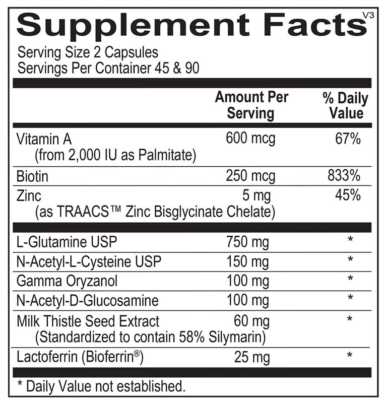 Ortho Molecular Products Mucosagen 180 capsule supplement facts label