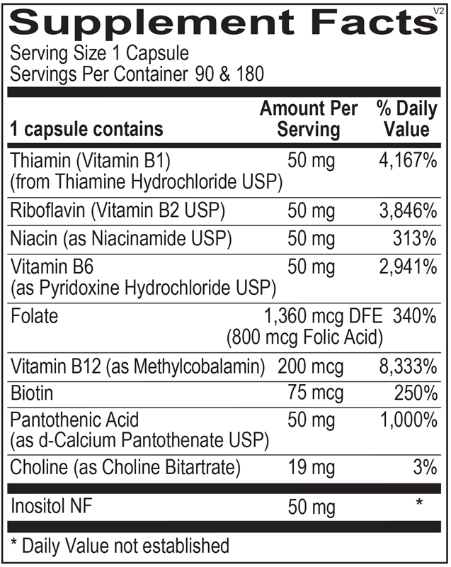 Ortho Molecular Products Ortho B Complex 90 capsule supplement facts label