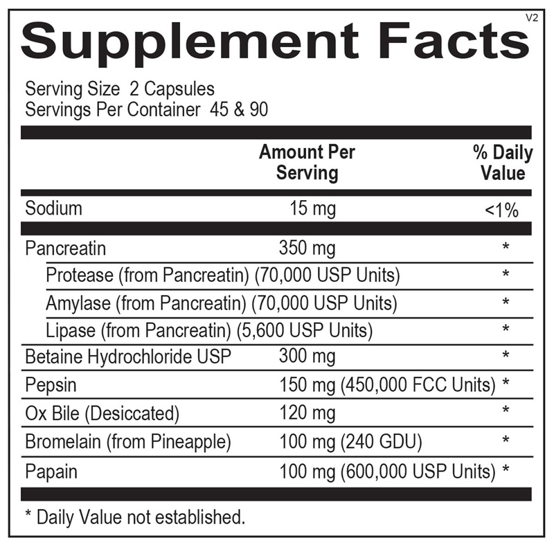 Ortho Molecular Products Ortho Digestzyme 90 capsule supplement facts label