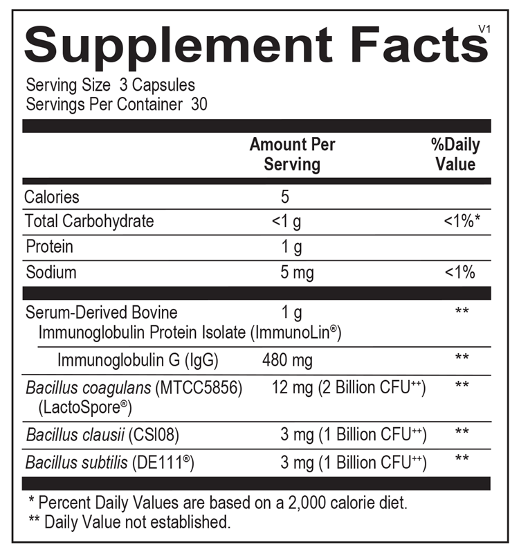 Ortho Molecular Products Ortho Spore IG™ 90 capsule supplement facts label