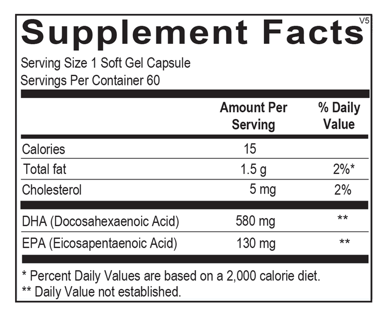 Ortho Molecular Products Orthomega® Select DHA 60 capsule supplement facts label