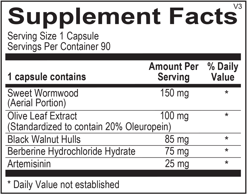 Ortho Molecular Products Paracid Forte 90 capsule supplement facts label