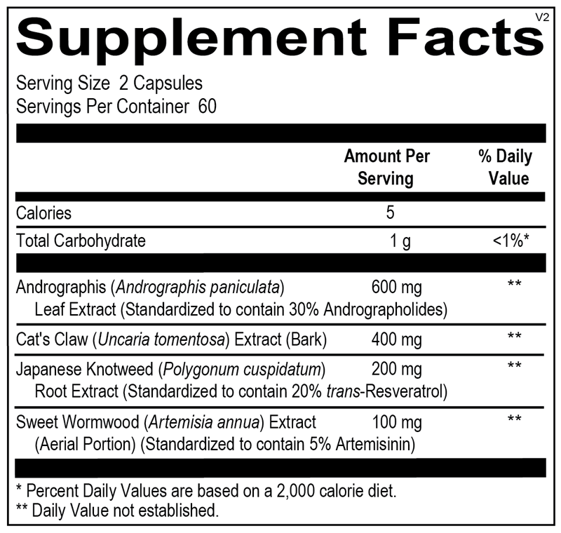 Ortho Molecular Products Phytocidal 120 capsule supplement facts label