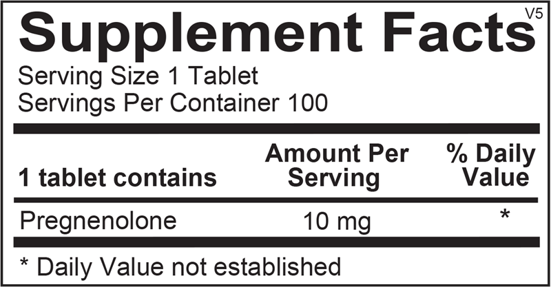 Ortho Molecular Products Pregnenolone 100 tablet supplement facts label