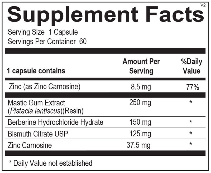 Ortho Molecular Products Pyloricil 60 capsule supplement facts label