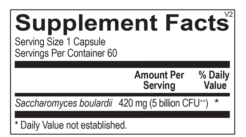 Ortho Molecular Products Saccharomyces Boulardii 60 capsule supplement facts label