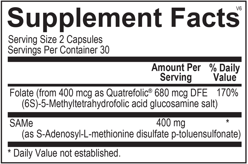 Ortho Molecular Products SAMe 60 capsule supplement facts label