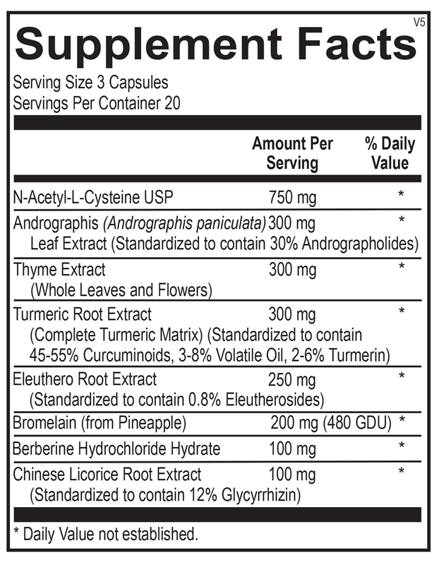 Ortho Molecular Products Sinatrol® 60 capsule supplement facts label