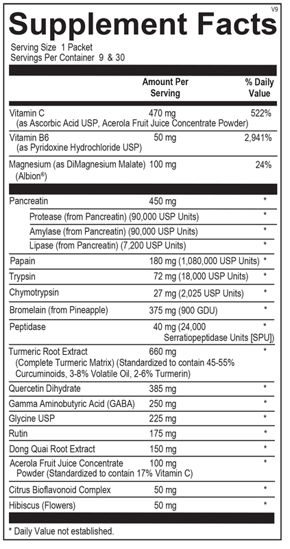 Ortho Molecular Products Soft Tissue Support Pack 9 packet supplement facts label