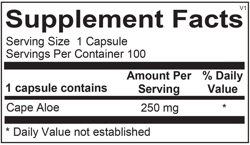 Ortho Molecular Products Super Aloe 250 100 capsule supplement facts label