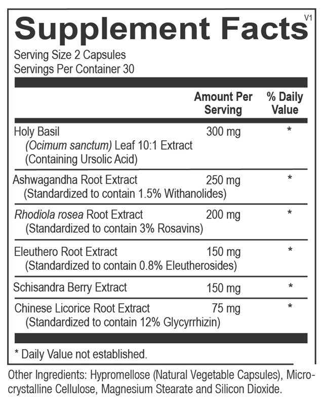 Ortho Molecular Products TruAdapt 60 capsule supplement facts label