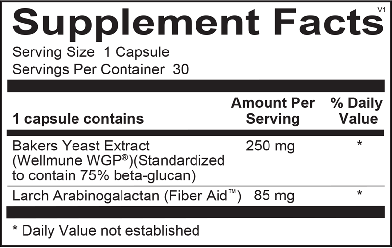 Ortho Molecular Products WholeMune 30 capsule supplement facts label