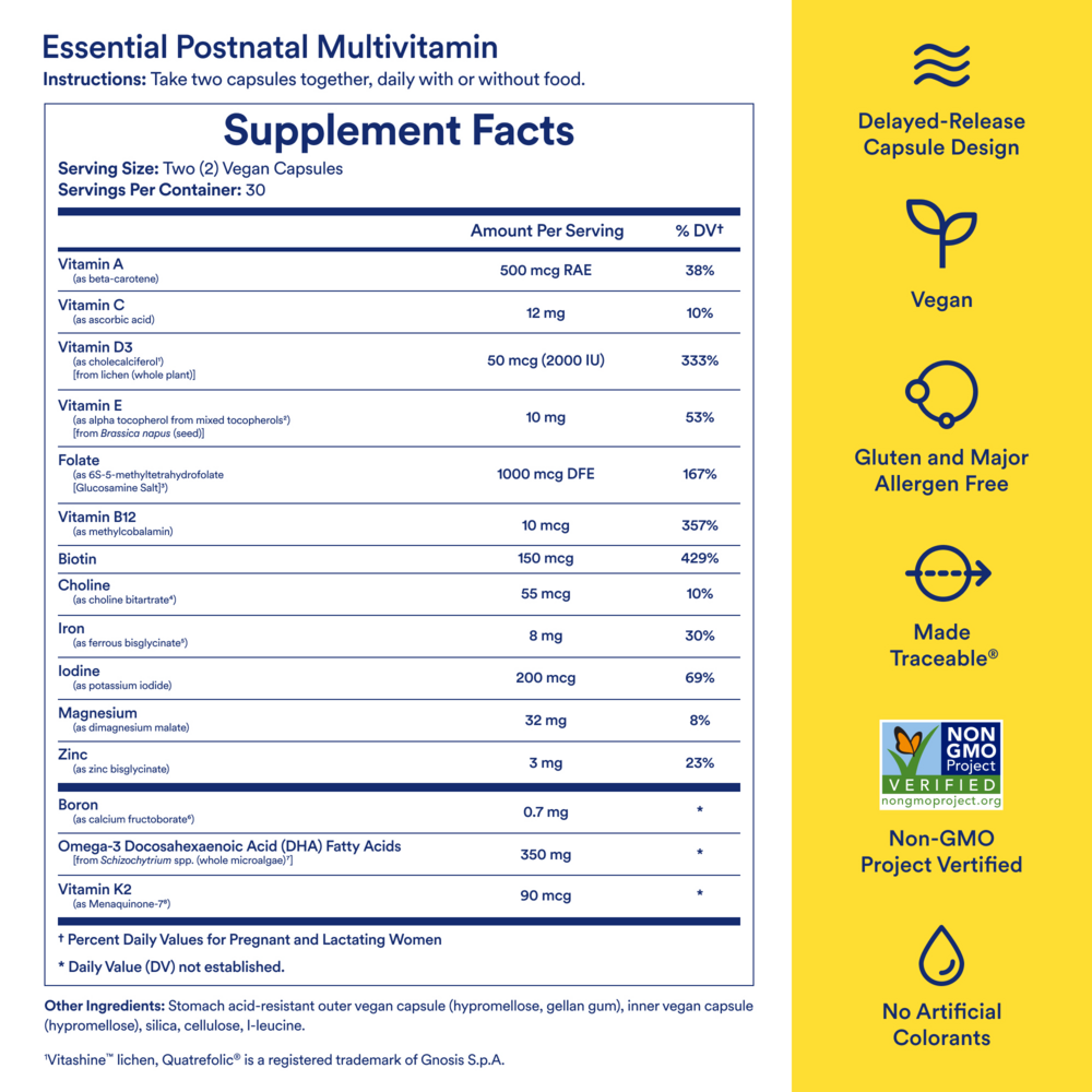 Ritual Essential for Women Postnatal Multivitamin - Citrus 60 capsule supplement facts label