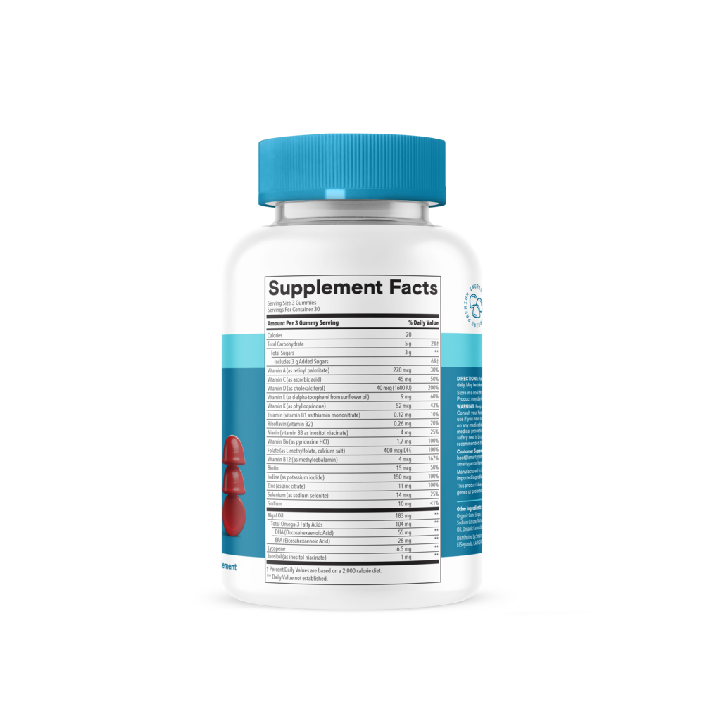 SmartyPants Men's Plus Multi & Omegas 90 gummy supplement facts label