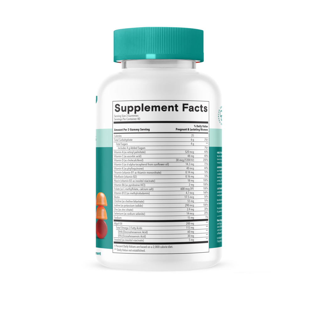 SmartyPants Prenatal Plus Multi & Omegas 120 gummy supplement facts label