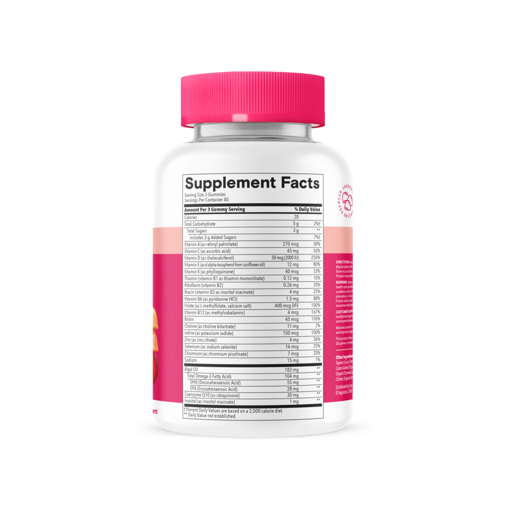 SmartyPants Women's Plus Multi & Omegas 120 gummy supplement facts label