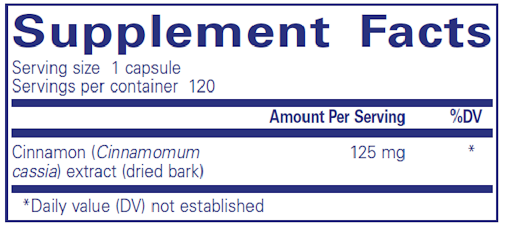 Pure Encapsulations Cinnamon WS 120 capsule supplement facts label