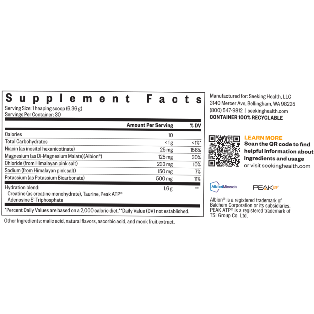 Seeking Health Seeking Health Optimal Electrolyte Orange 190.8 gram supplement facts label
