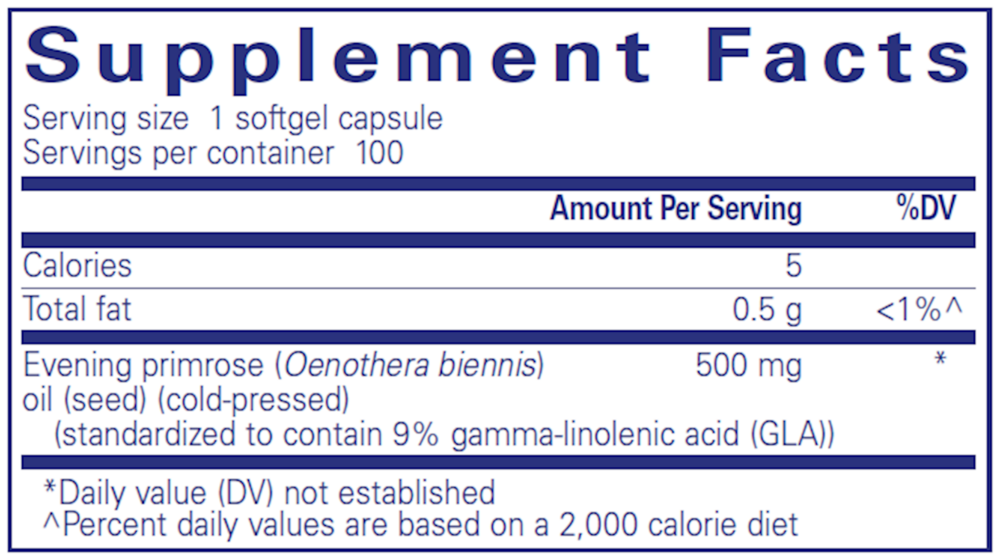 Pure Encapsulations EPO 100 softgel supplement facts label