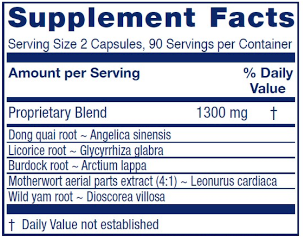 Vitanica Womens Phase II 180 capsule supplement facts label