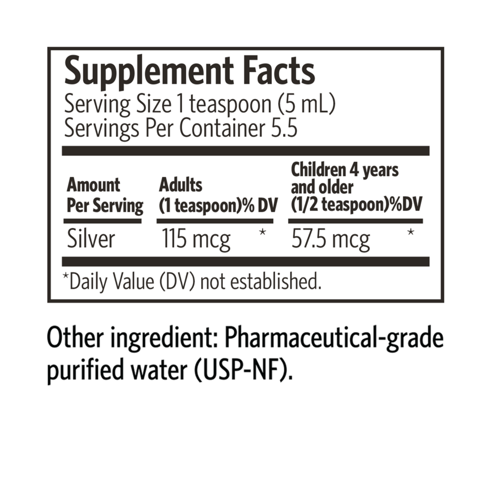 Argentyn 23 Silver Hydrosol Argentyn 23 Pro 29 milliliter supplement facts label